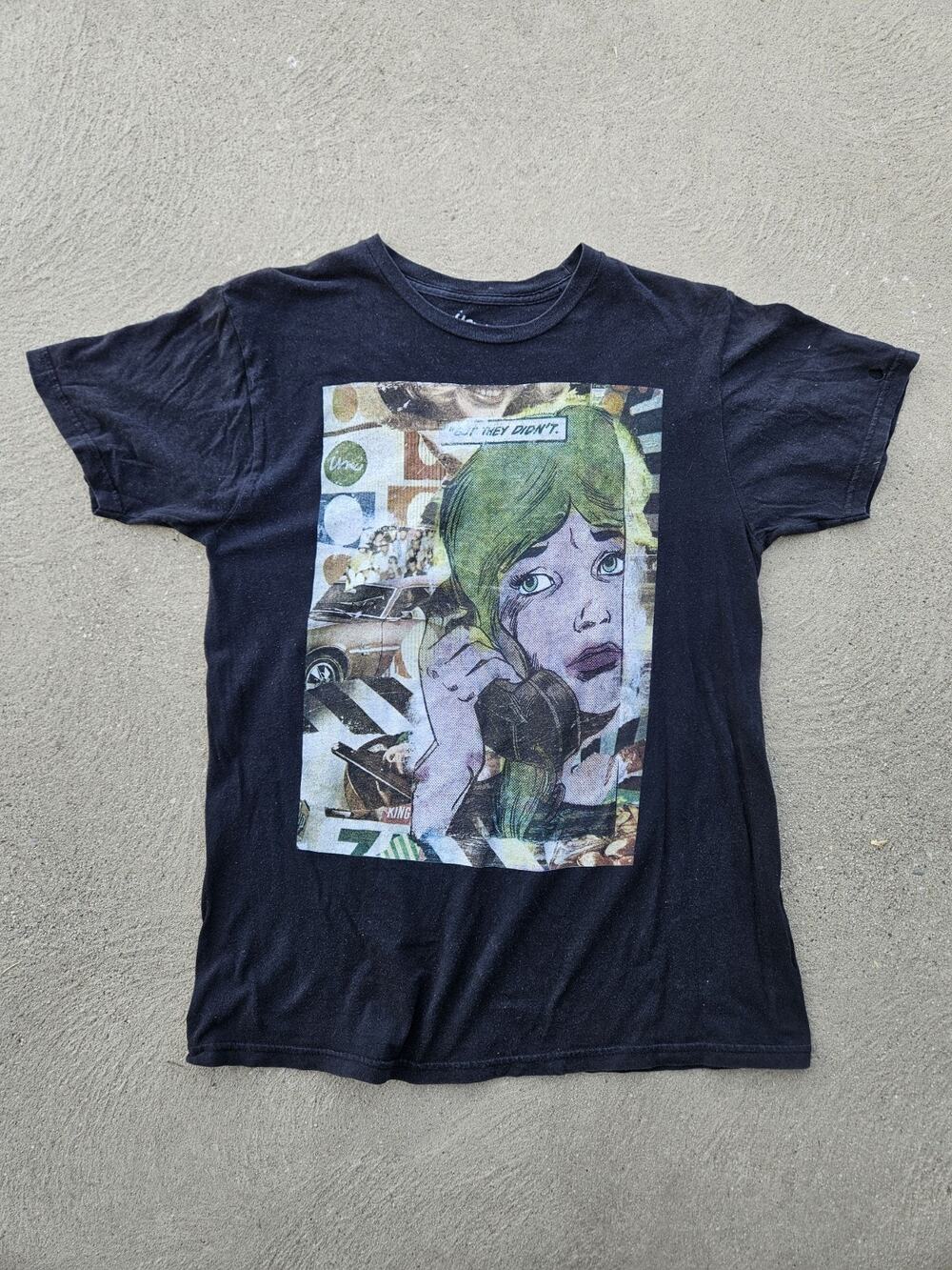 Imperial Motion Mens Large Black Graphic T-Shirt Comic Pop Art Never Established